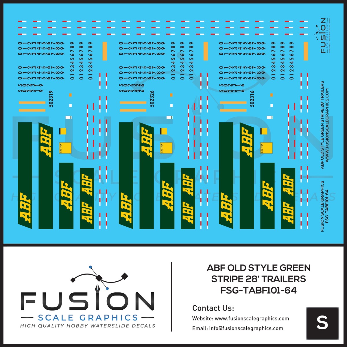 S Scale 1:64 ABF Freight Old Style Green Stripe 28′ Truck Trailers Decal Set
