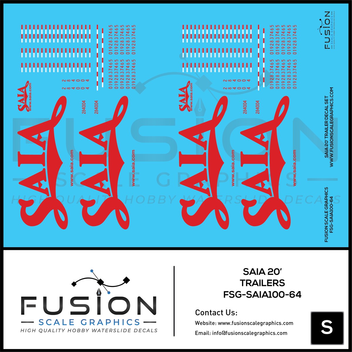 S Scale 1:64 Saia 20′ Trailer Decal Set