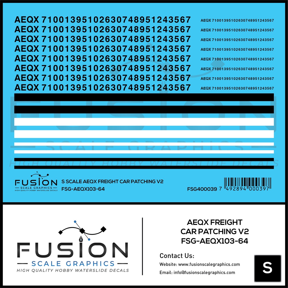 S Scale AEQX Black Freight Car Patching Decal Set V2
