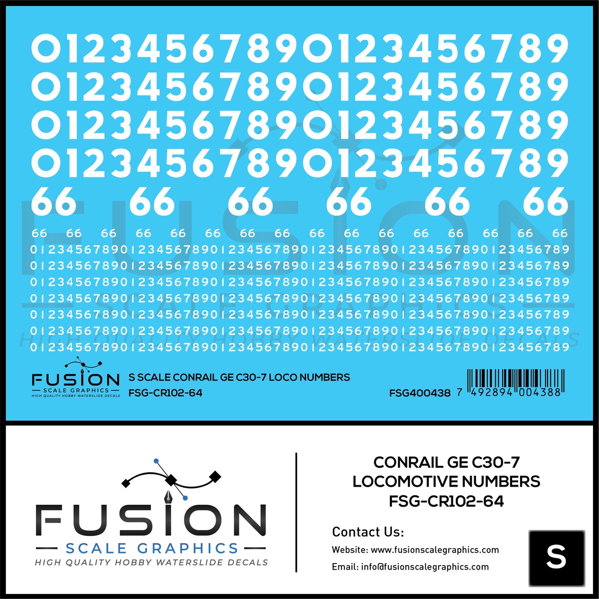 S Scale Conrail GE C30-7 Locomotive Renumber Decal Set