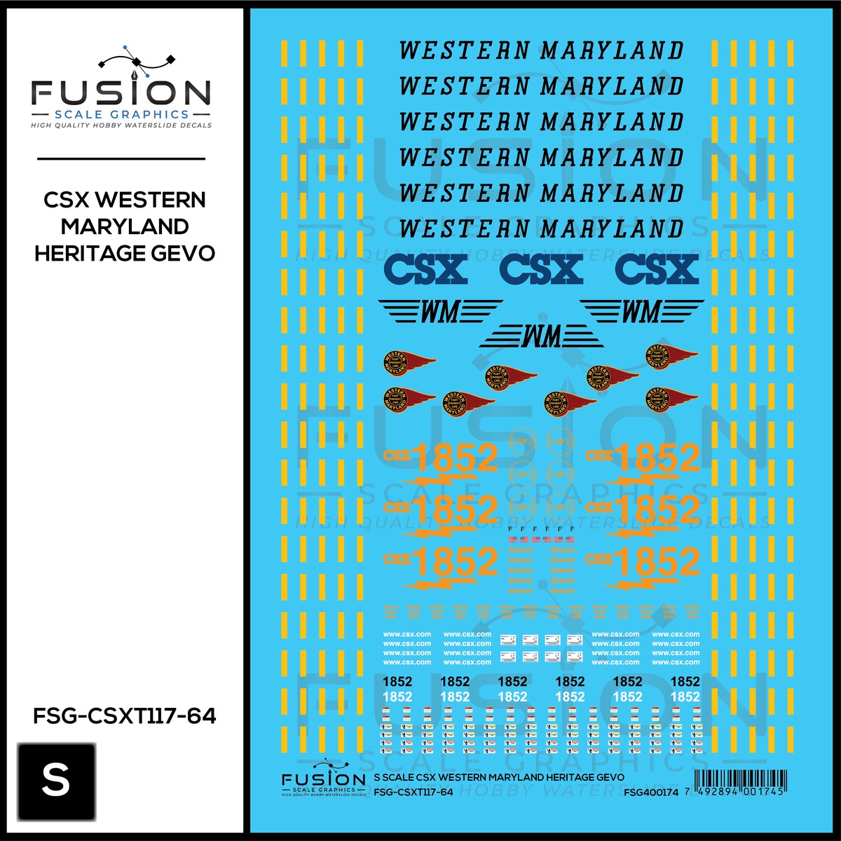 S Scale CSX 1852 W&M Western Maryland Heritage ES44AH Locomotive Decal Set