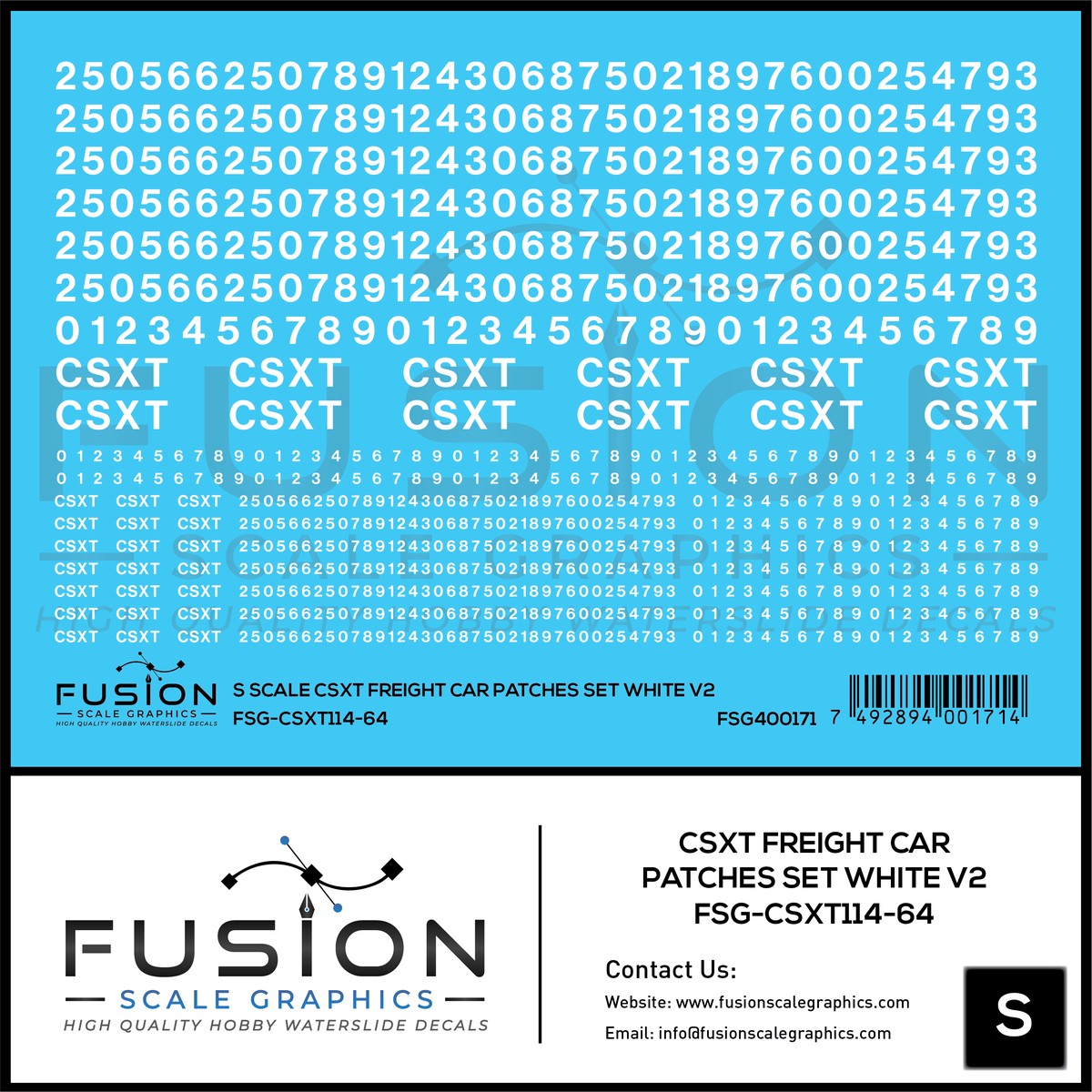 S Scale CSX Freight Car Patches Set V2 White