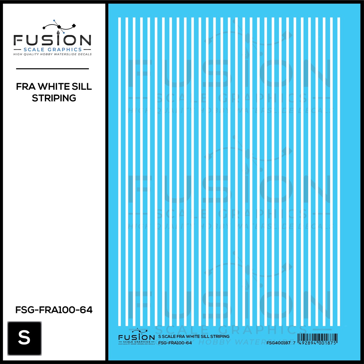 S Scale FRA White Safety Sill Striping Decal Set