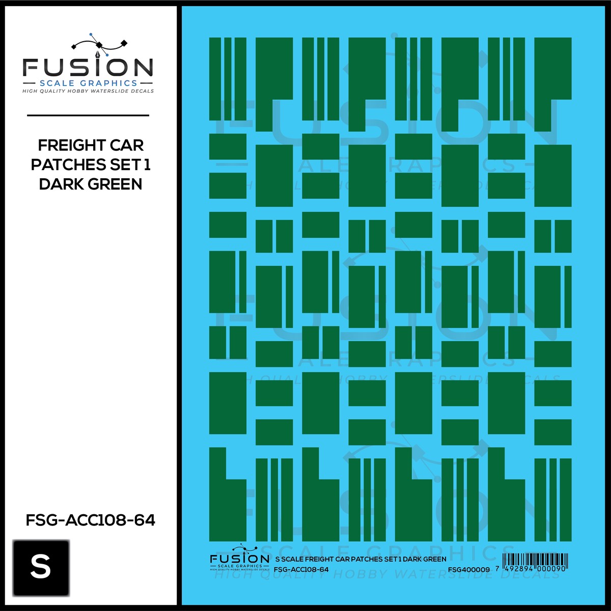 S Scale Freight Car Patches Set 1 Dark Green Decal Set
