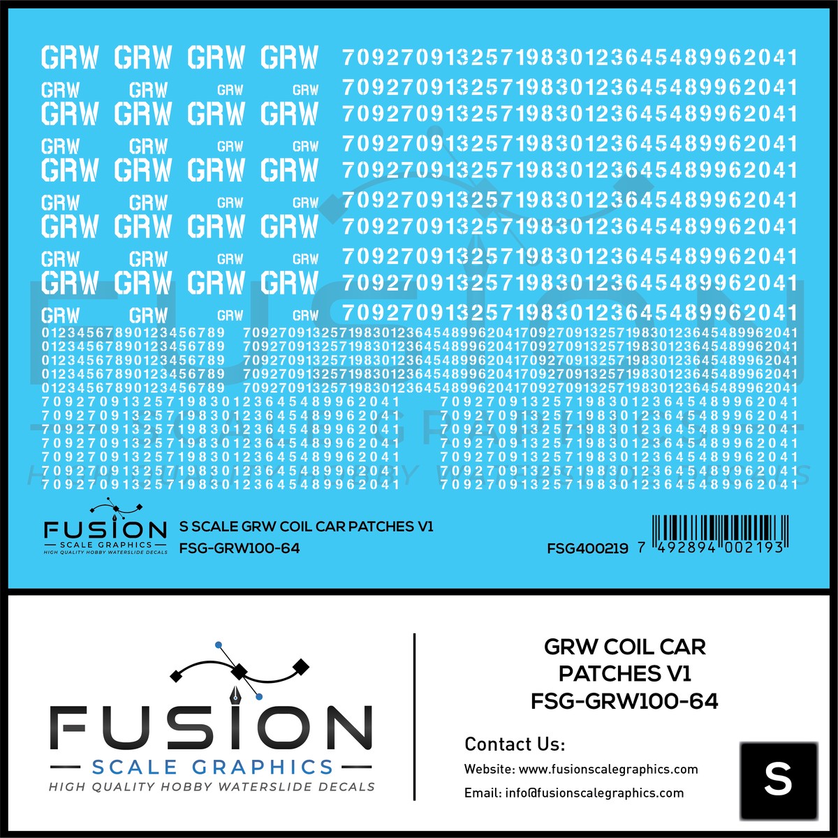 S Scale GRW Ex EJE Coil Cars Patch Decal Set