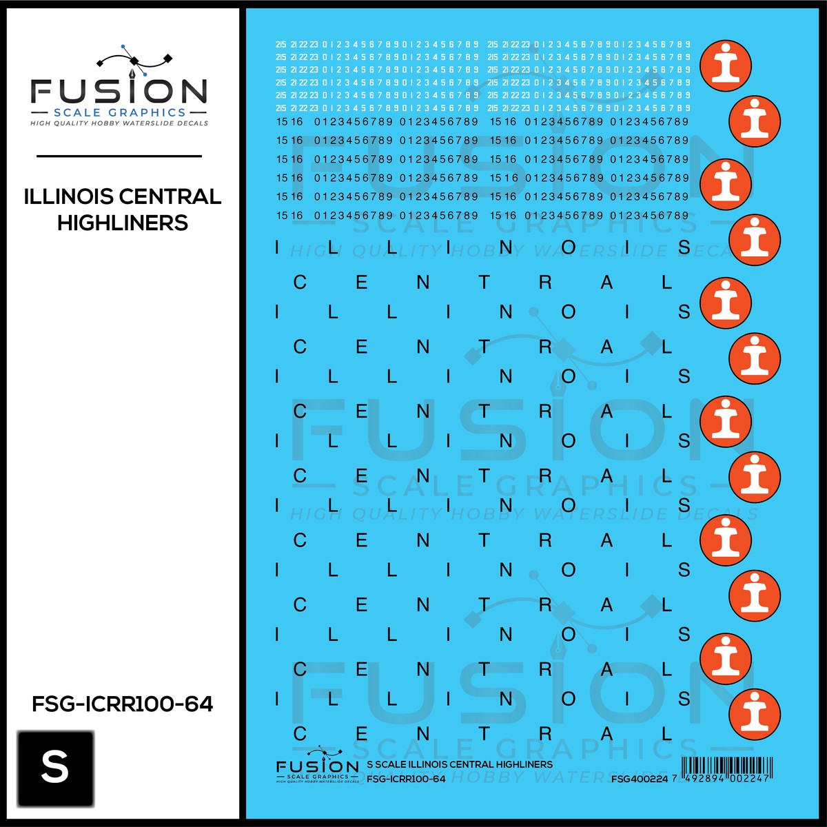 S Scale Illinois Central Railroad Highliner Decal Set