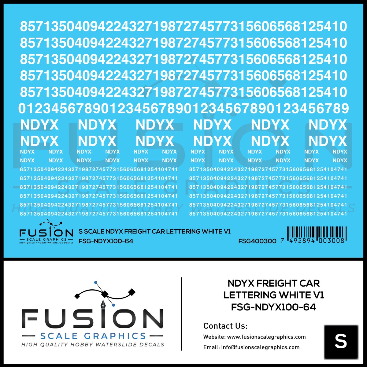 S Scale NDYX White Freight Car Lettering V1 Decal Set