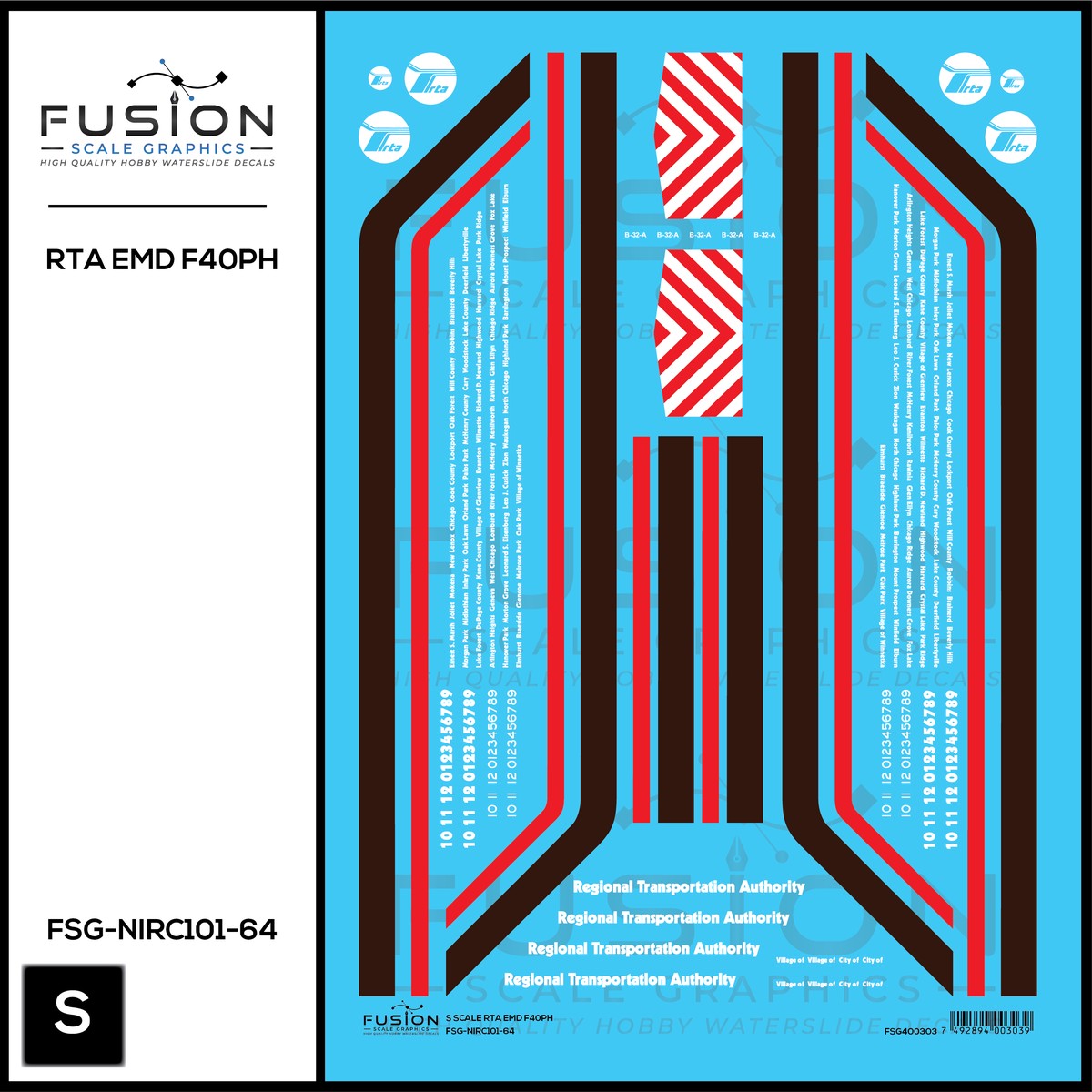 S Scale RTA EMD F40PH Locomotive Decal Set