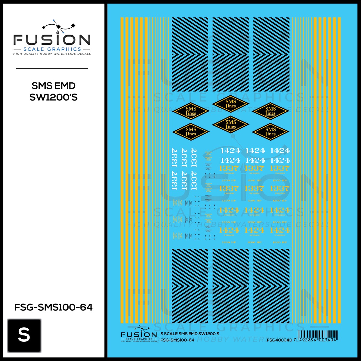 S Scale SMS Lines EMD SW1200 Locomotives Decal Set
