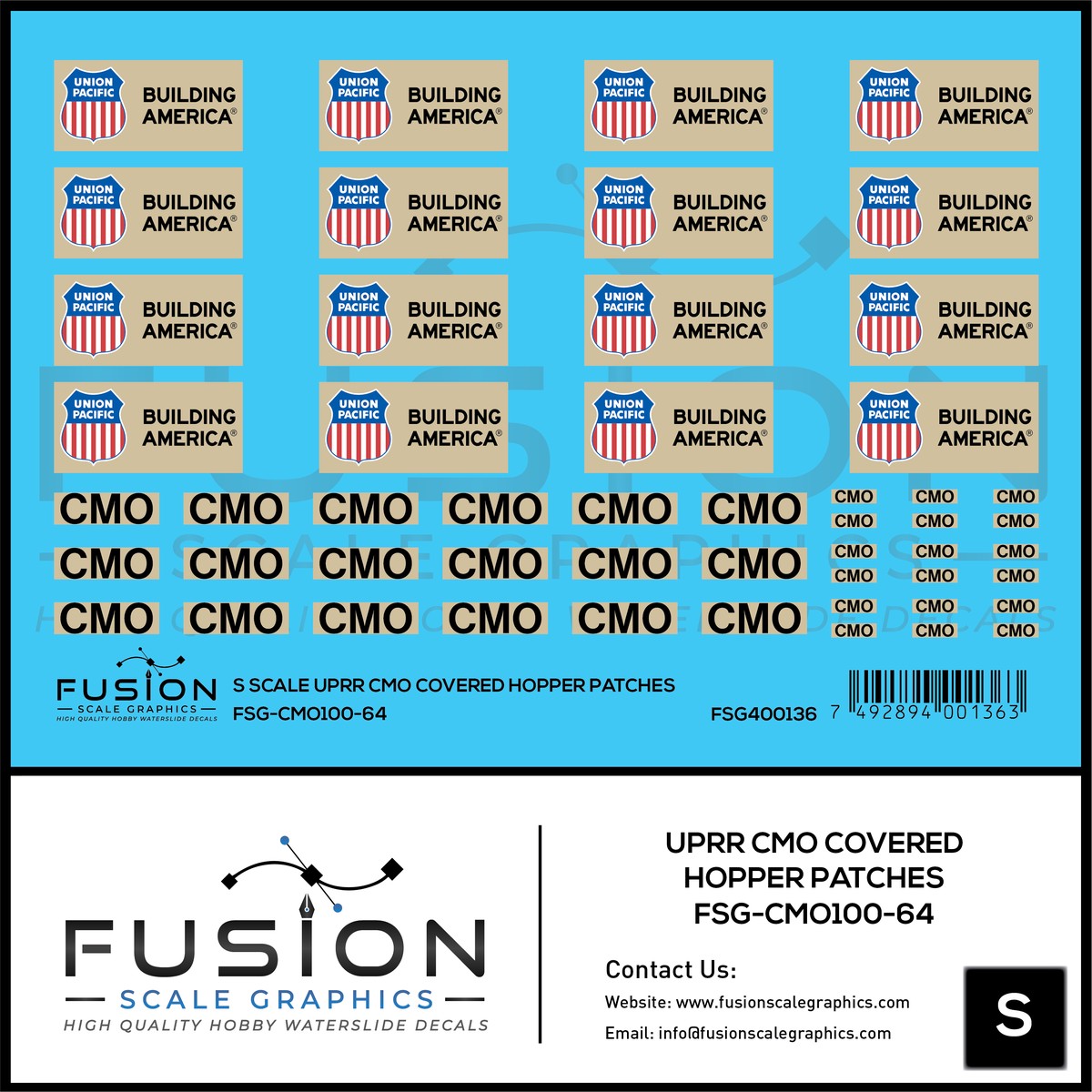 S Scale UPRR CMO Covered Hopper Patches Decal Set