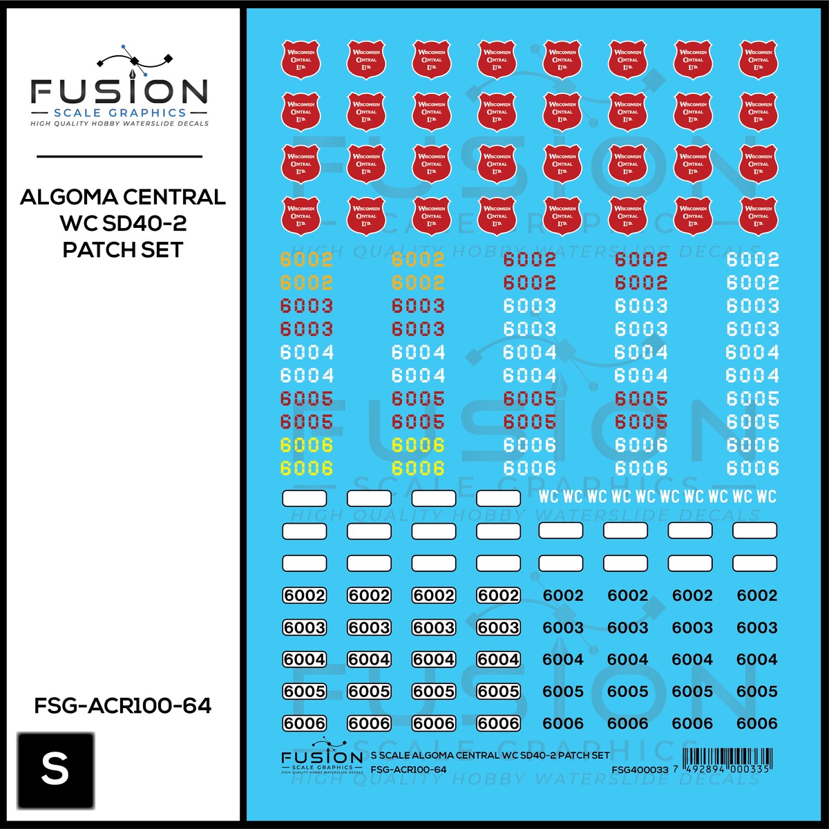 S Scale Wisconsin Central WC ex Algoma Central EMD SD40-2 Locomotive Stencil Patch Decal Set