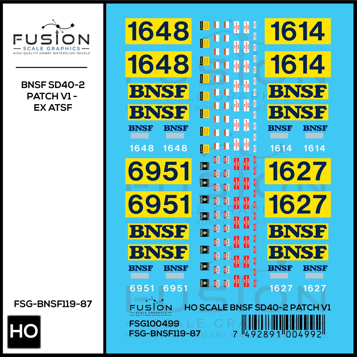 HO Scale BNSF Ex ATSF SD40-2 Patch Decal Set V1