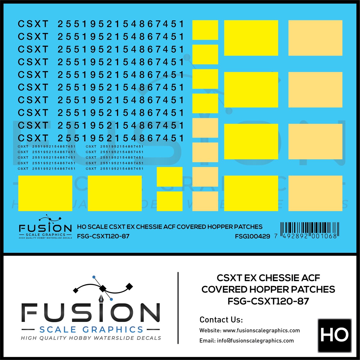 HO Scale CSXT Ex Chessie ACF Covered Hopper Number Patches Decal Set