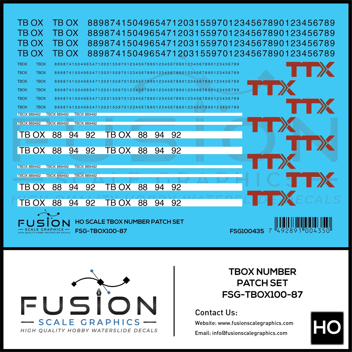 HO Scale TBOX Car Number Patching Decal Set