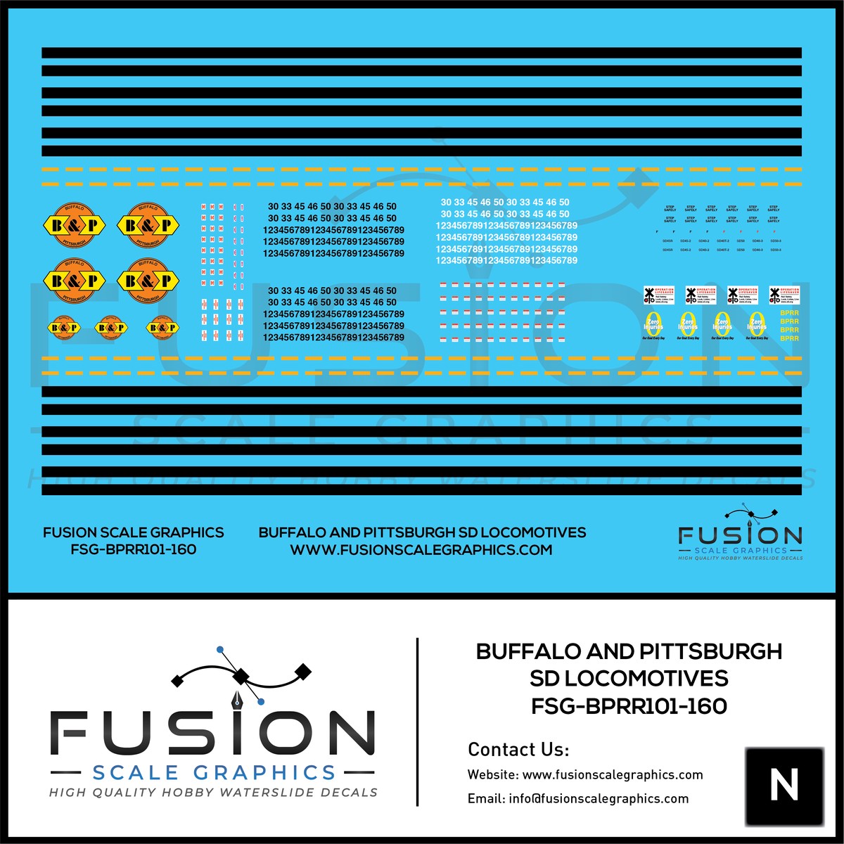 N Scale Buffalo and Pittsburgh EMD SD40’s and SD45’s Locomotives Decal Set