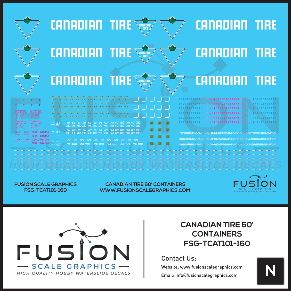 N Scale Canadian Tire 60′ Container Decal Set