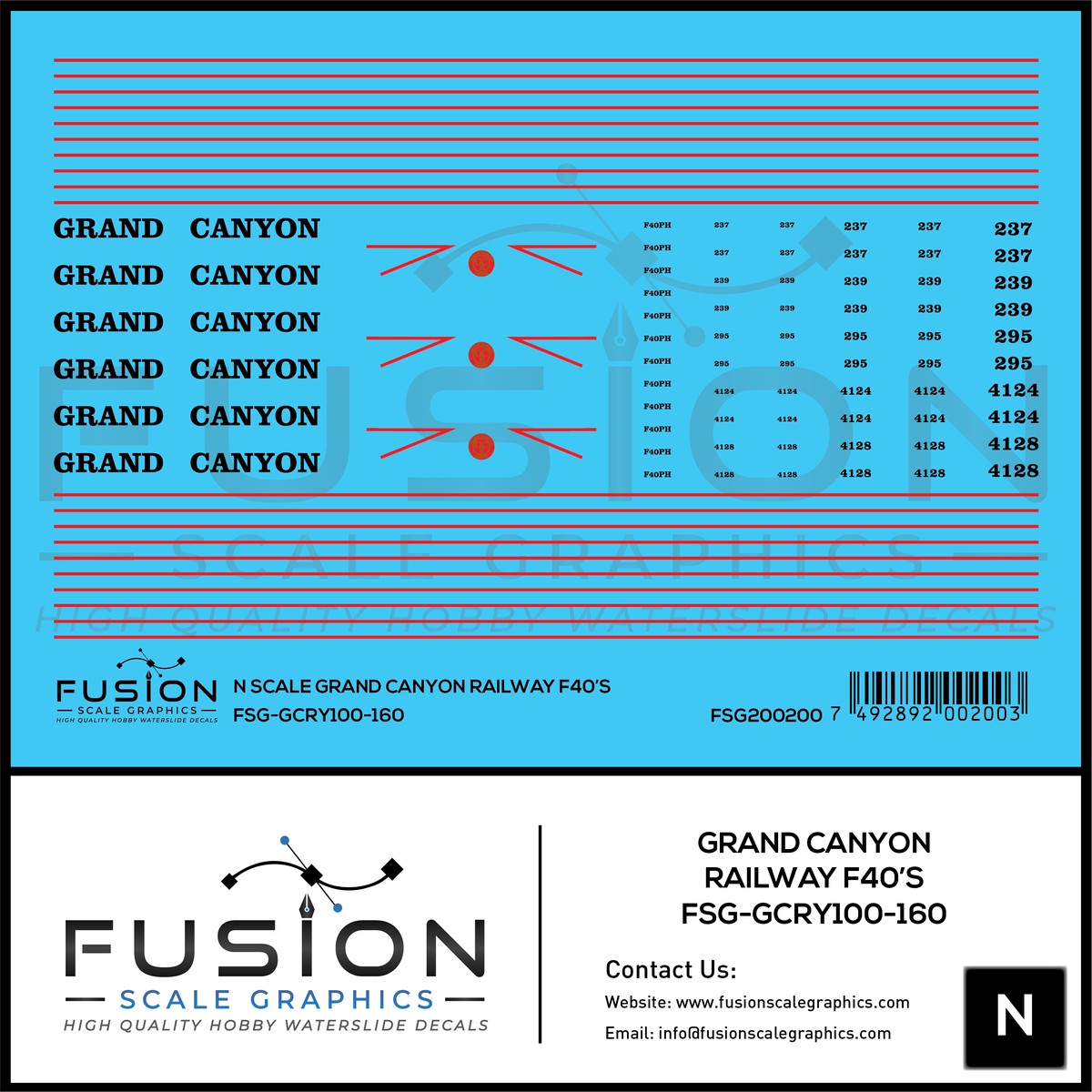 N Scale Grand Canyon Railway EMD F40PH Locomotives Decal Set