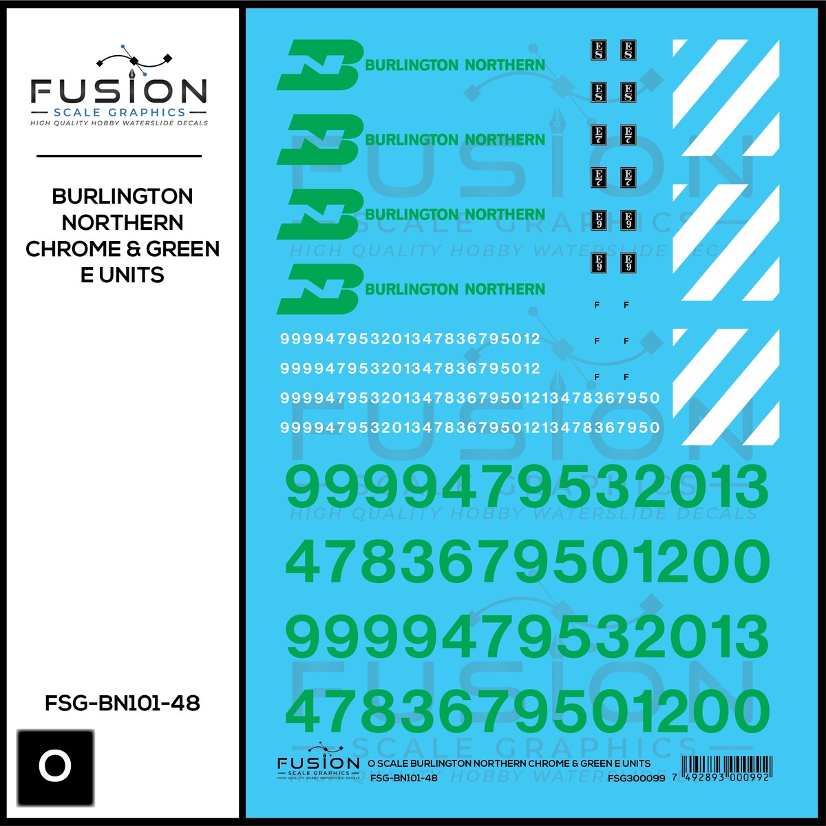 O Scale Burlington Northern Chrome & Green E Units Decal Set