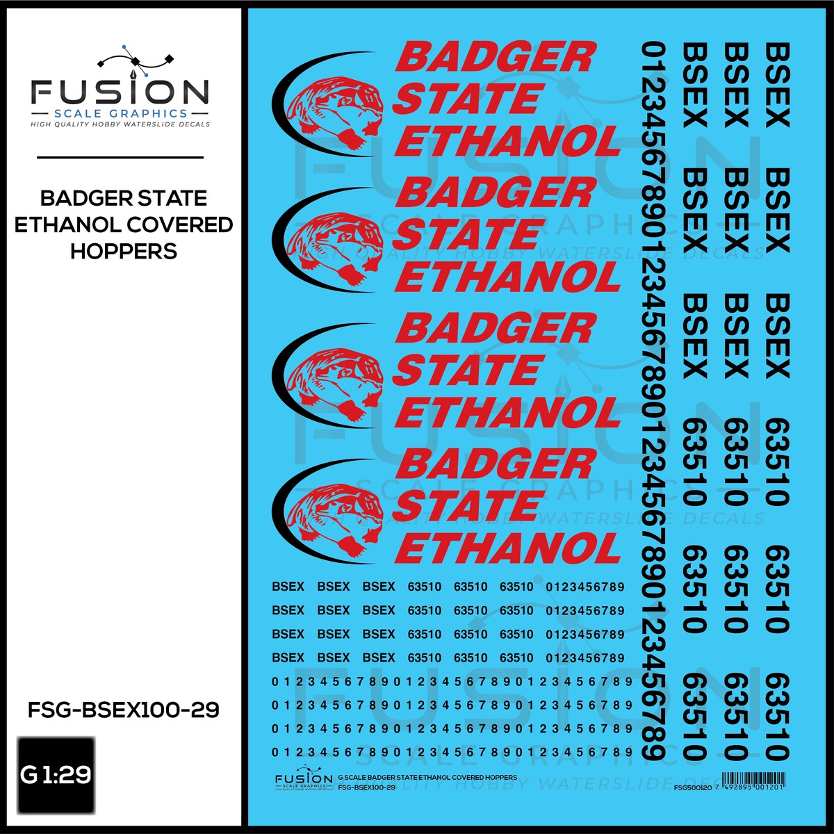 G 1:29 Scale Badger State Ethanol BSEX Covered Hopper Decal Set