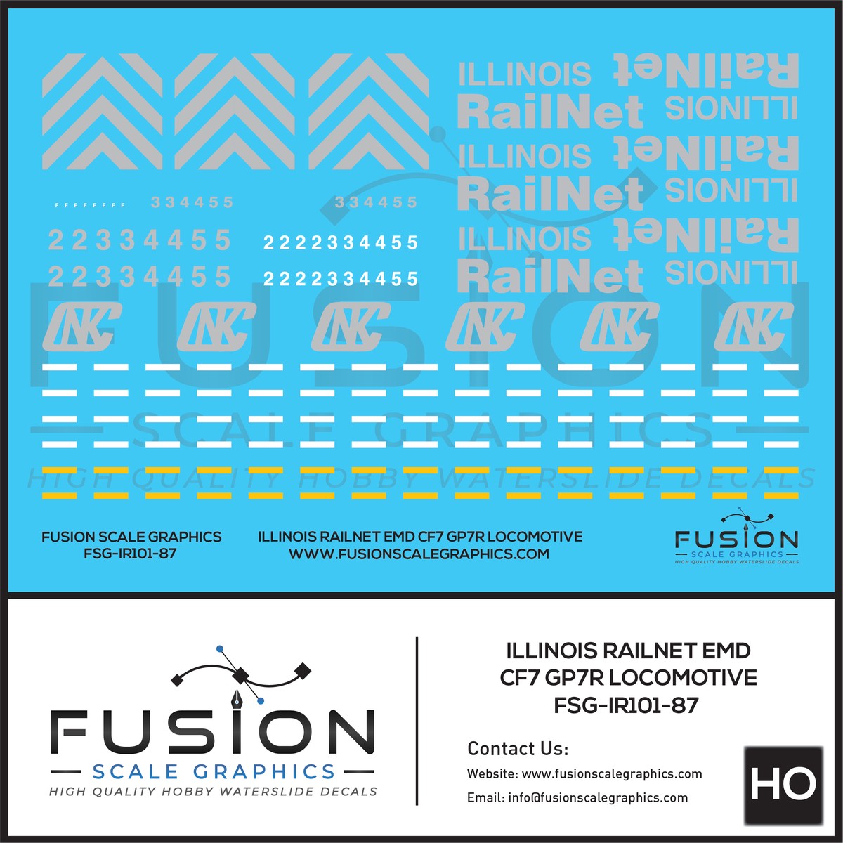 HO Scale Illinois Railnet EMD CF7 GP7R Locomotive Decal Set