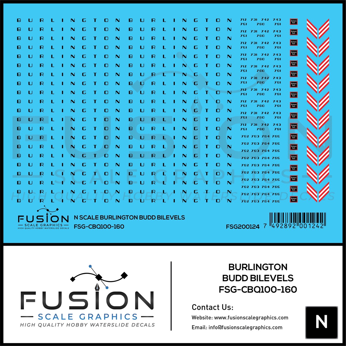 N Scale CBQ Burlington Budd BiLevels Decal Set