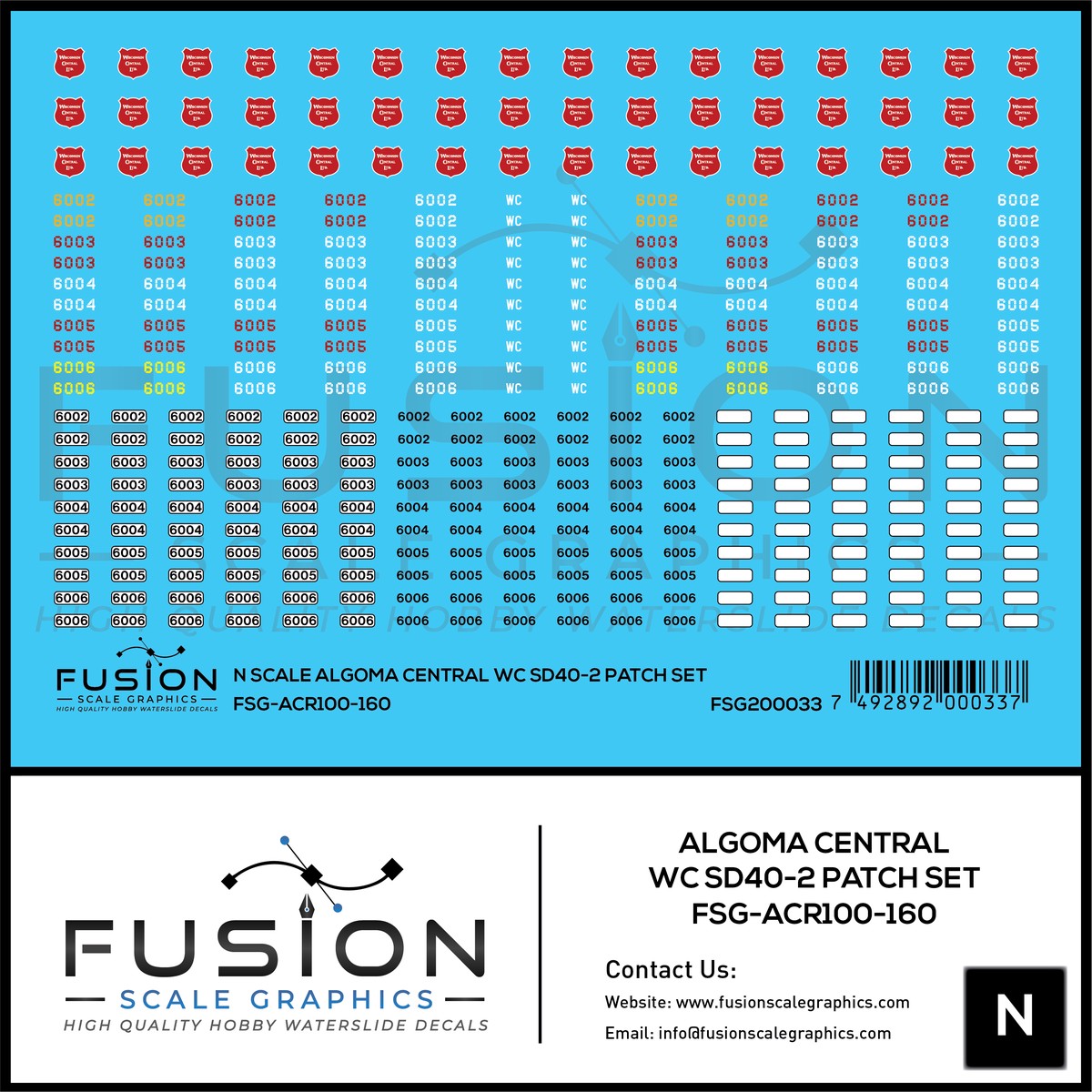 N Scale Wisconsin Central WC ex Algoma Central EMD SD40-2 Locomotive Stencil Patch Decal Set