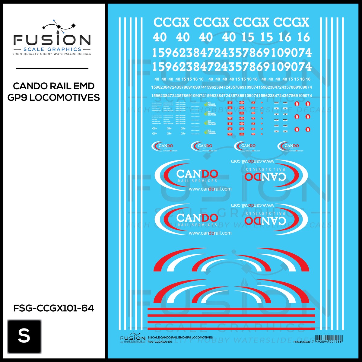 S Scale Cando Rail EMD GP9 Locomotives Decal Set