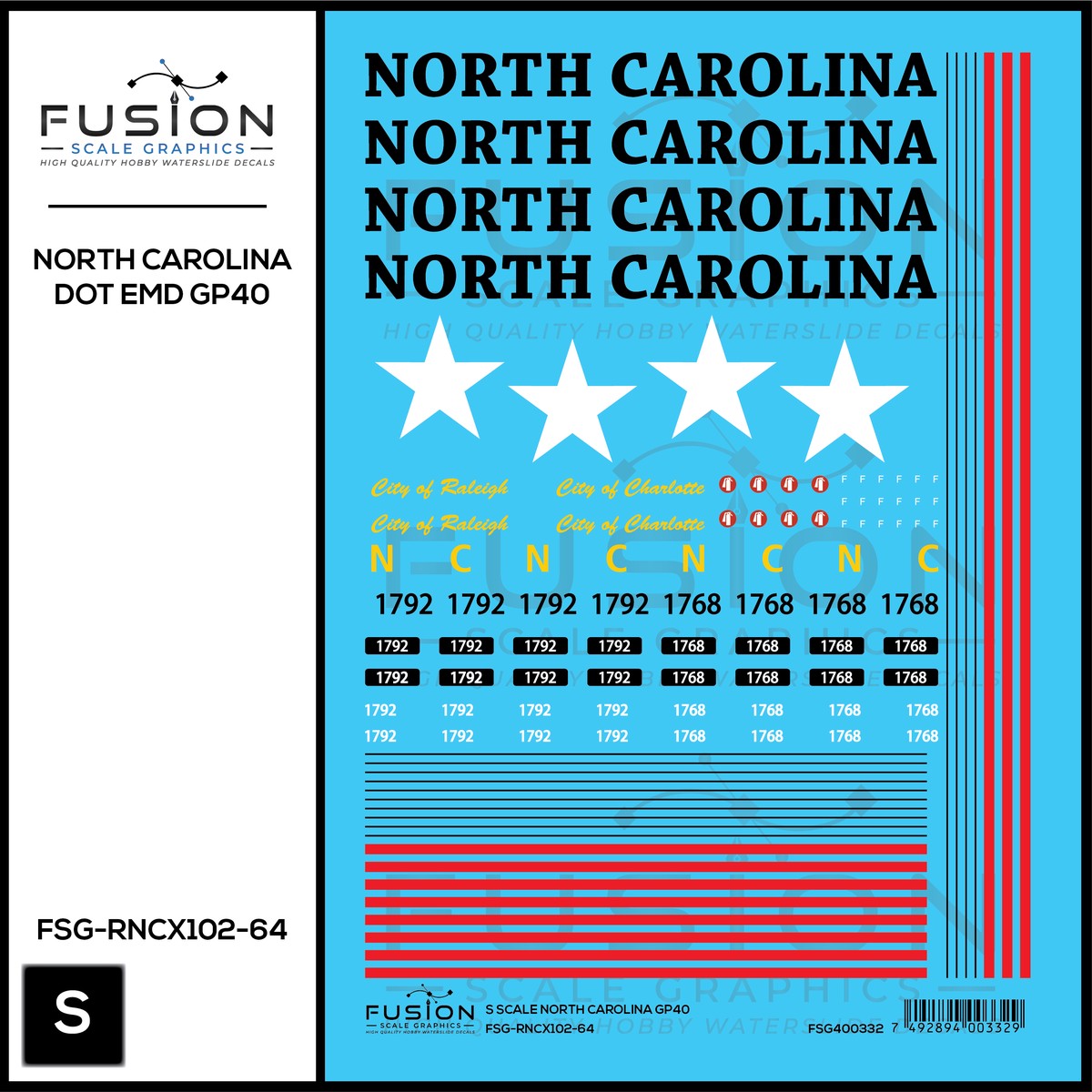 S Scale North Carolina DOT EMD GP40 Locomotive Decal Set