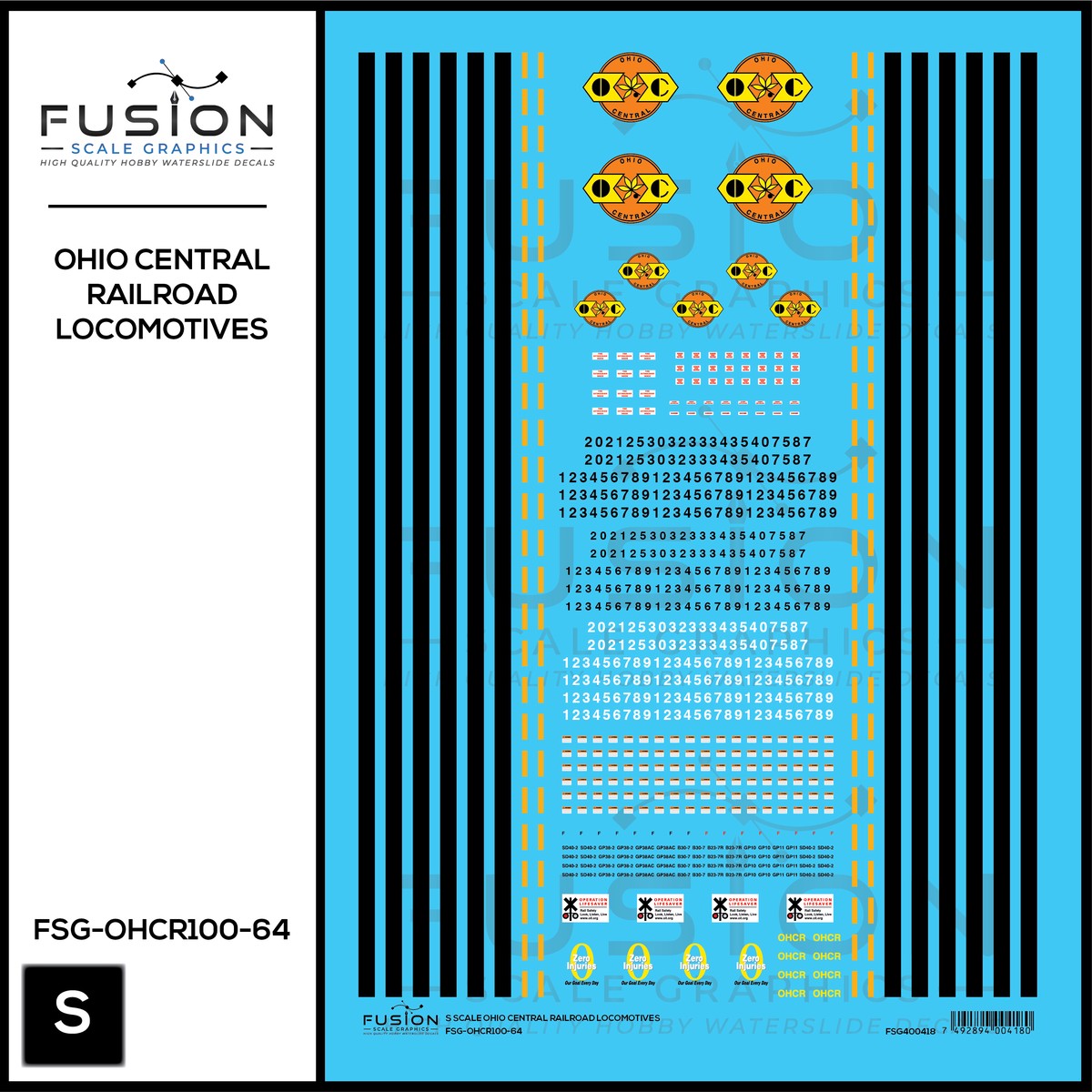 S Scale Ohio Central Railroad Locomotive Decal Set
