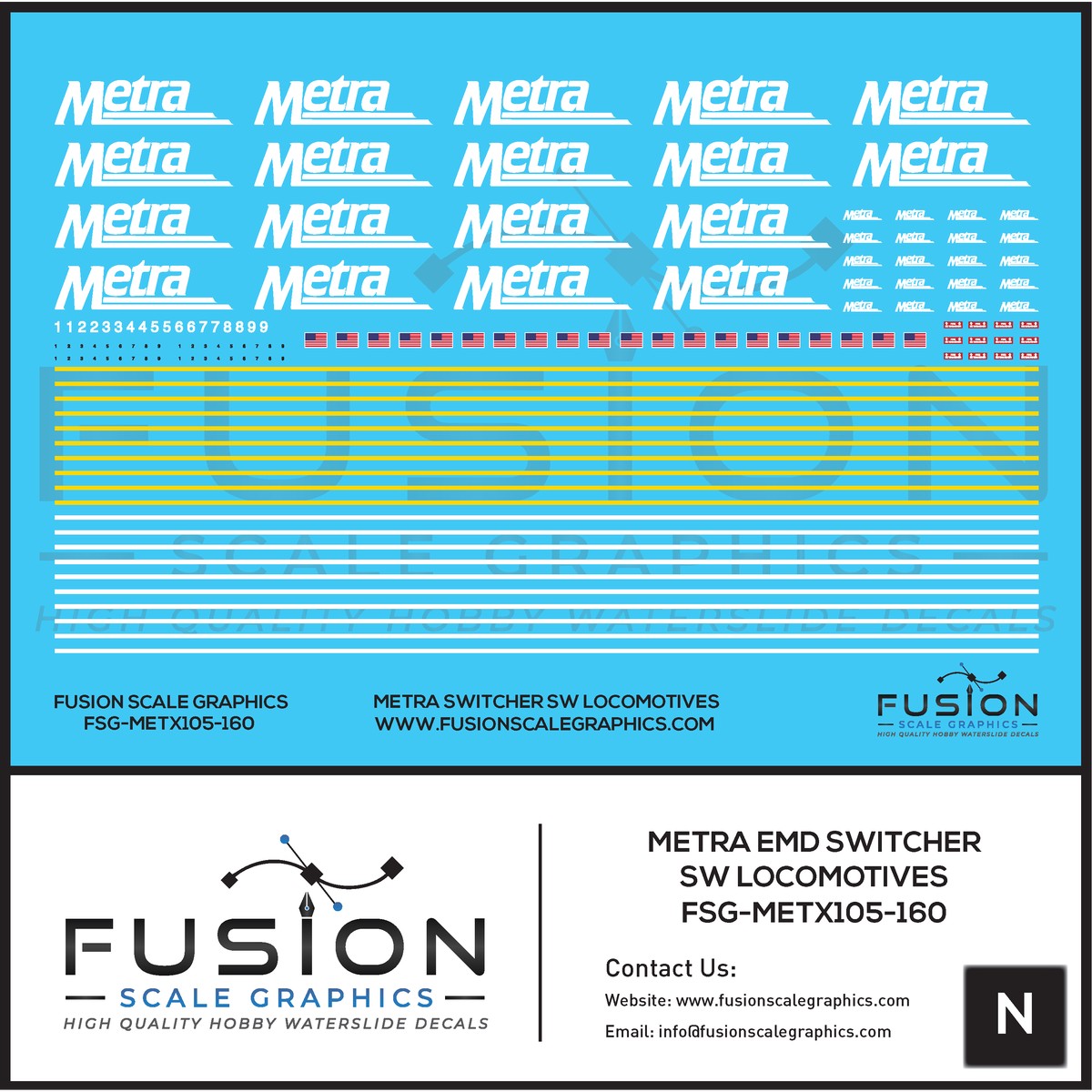 N Scale Metra EMD SW Switcher Locomotives Decal Set