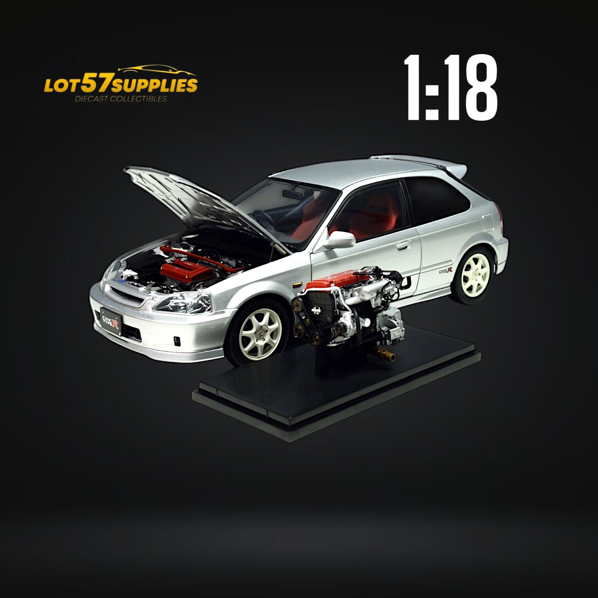 MOTORHELIX Honda Civic Type-R EK9 Silver 1:18